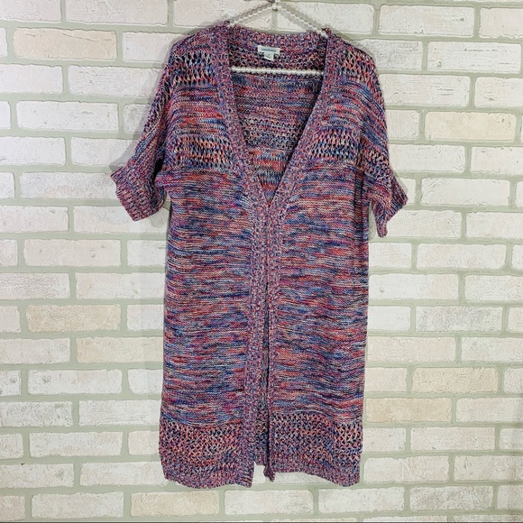 Sundance Sweaters - Sundance Multicolor Short Sleeve Open Front Duster Cardigan Sweater Size M